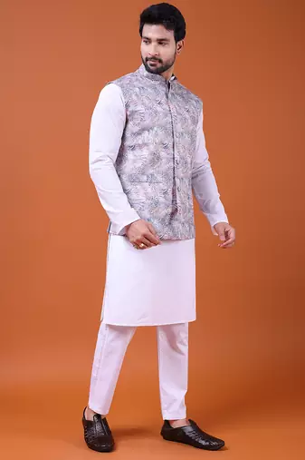W&g cotton blend men nehru jacket multicolour
