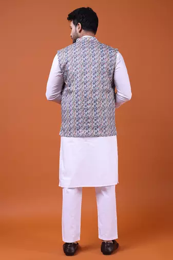 W&g cotton blend men nehru jacket multicolour