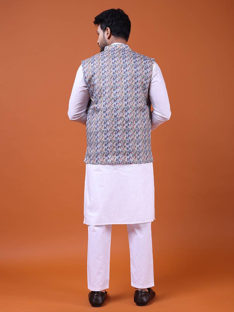 W&g cotton blend men nehru jacket multicolour