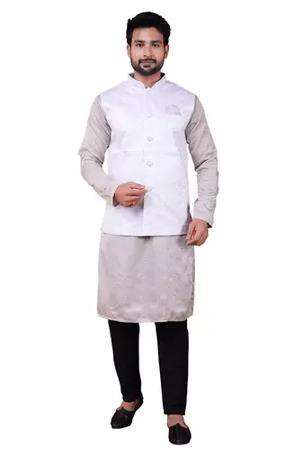 W&g silk blend men nehru jacket white