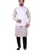 W&g silk blend men nehru jacket white