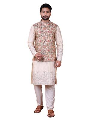 W&g silk blend men nehru jacket (jacquard design) multicolour 1