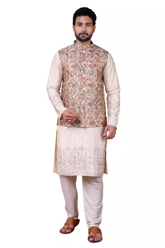 W&g silk blend men nehru jacket (jacquard design) multicolour
