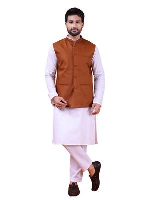 W&g poly dupian men nehru jacket rust 1