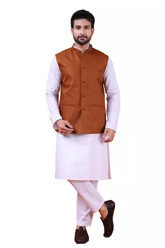 W&g poly dupian men nehru jacket rust