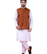 W&g poly dupian men nehru jacket rust