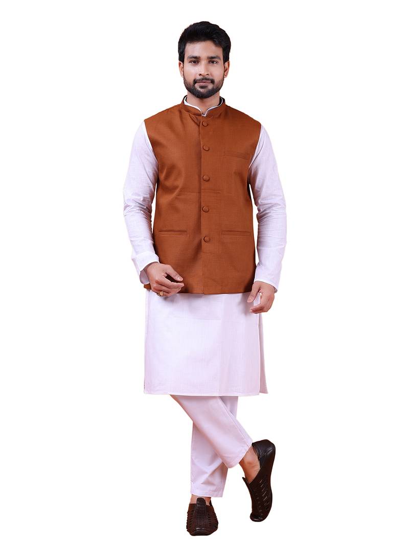 W&g poly dupian men nehru jacket rust