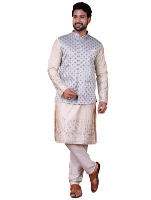 W&g silk blend men nehru jacket grey 1