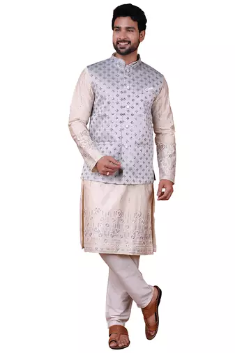 W&g silk blend men nehru jacket grey