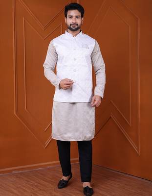 W&g silk blend men nehru jacket white 2