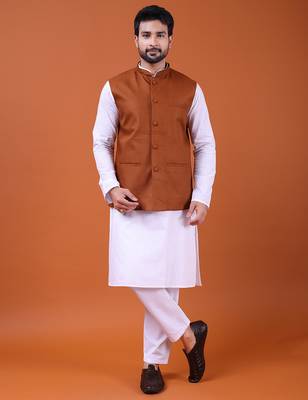 W&g poly dupian men nehru jacket rust 2