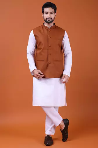 W&g poly dupian men nehru jacket rust