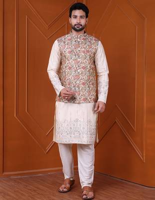 W&g silk blend men nehru jacket (jacquard design) multicolour 2