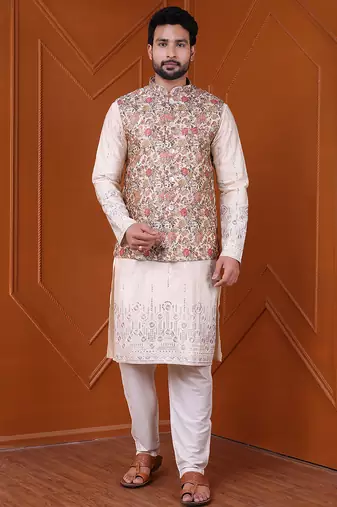 W&g silk blend men nehru jacket (jacquard design) multicolour