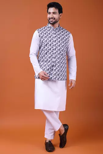 W&g cotton blend men nehru jacket multicolour