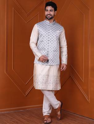 W&g silk blend men nehru jacket grey 2