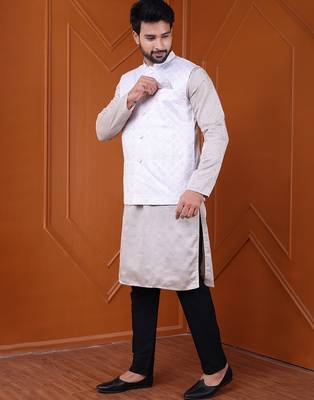 W&g silk blend men nehru jacket white 3