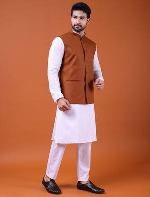 W&g poly dupian men nehru jacket rust 3