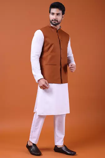 W&g poly dupian men nehru jacket rust