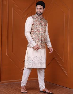 W&g silk blend men nehru jacket (jacquard design) multicolour 3