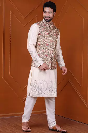 W&g silk blend men nehru jacket (jacquard design) multicolour