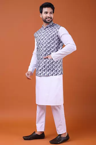 W&g cotton blend men nehru jacket multicolour