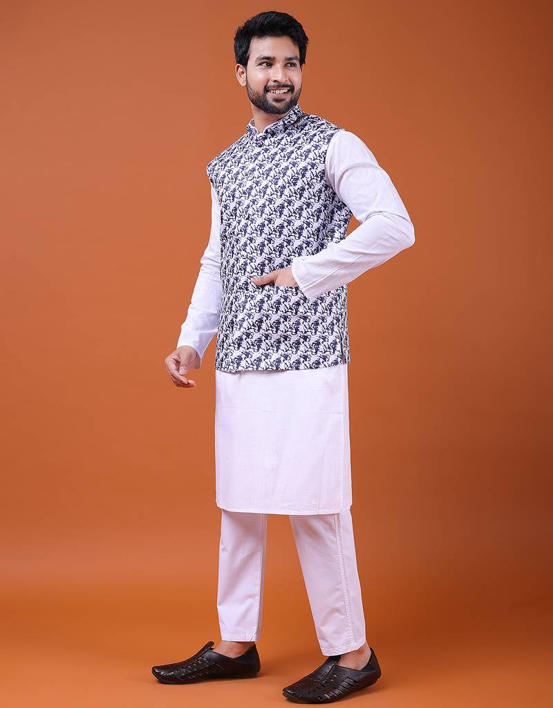 W&g cotton blend men nehru jacket multicolour