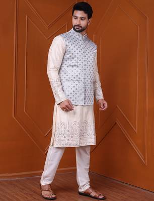 W&g silk blend men nehru jacket grey 3