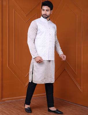 W&g silk blend men nehru jacket white 4