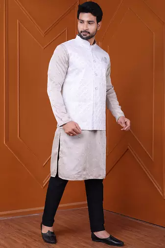 W&g silk blend men nehru jacket white