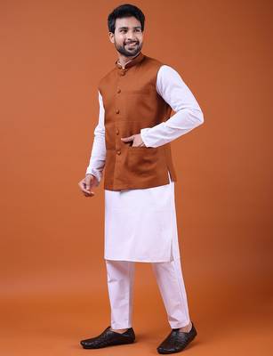 W&g poly dupian men nehru jacket rust 4