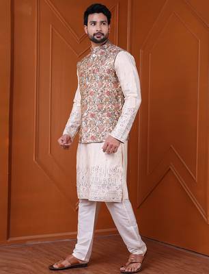 W&g silk blend men nehru jacket (jacquard design) multicolour 4
