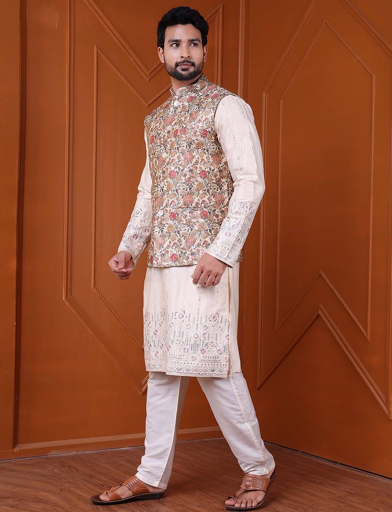W&g silk blend men nehru jacket (jacquard design) multicolour