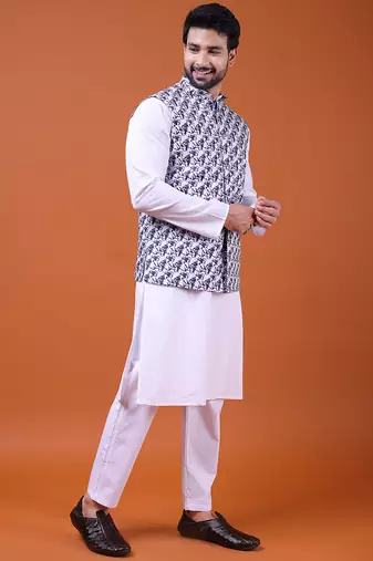 W&g cotton blend men nehru jacket multicolour