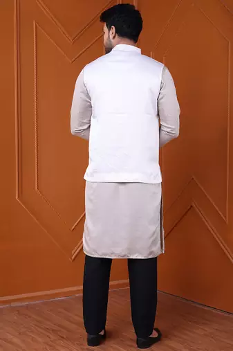W&g silk blend men nehru jacket white