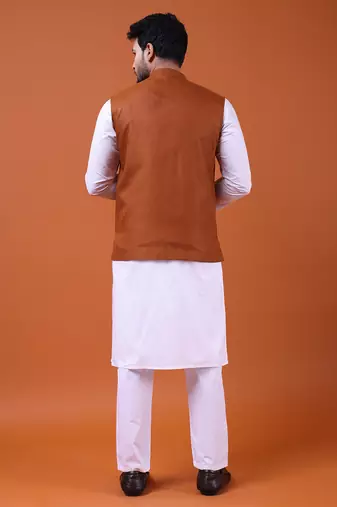 W&g poly dupian men nehru jacket rust