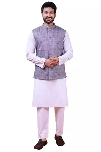 W&g cotton blend men nehru jacket multicolour