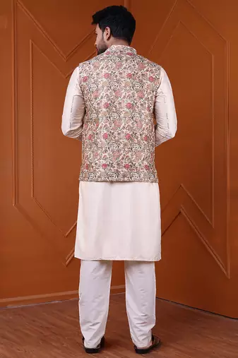 W&g silk blend men nehru jacket (jacquard design) multicolour