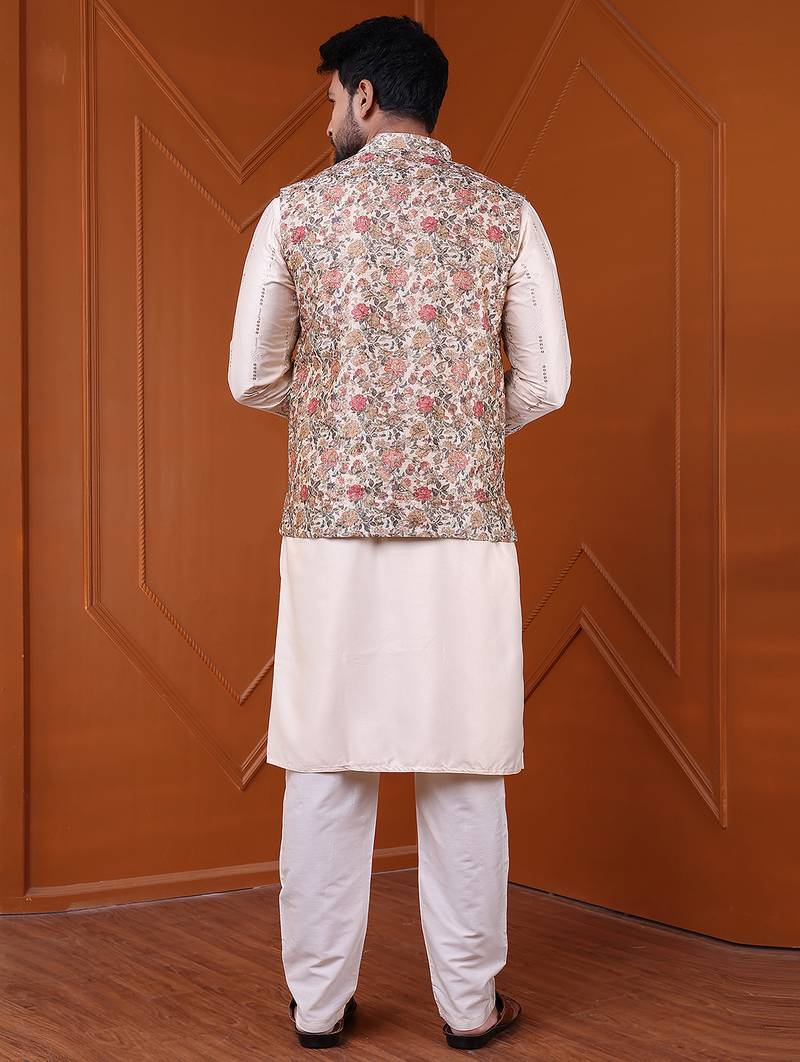 W&g silk blend men nehru jacket (jacquard design) multicolour