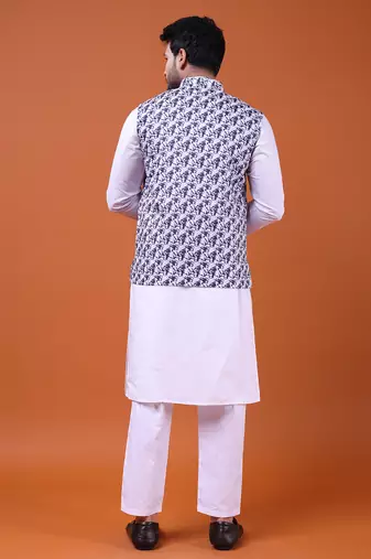 W&g cotton blend men nehru jacket multicolour
