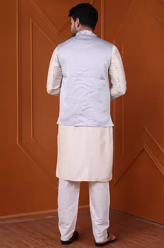 W&g silk blend men nehru jacket grey