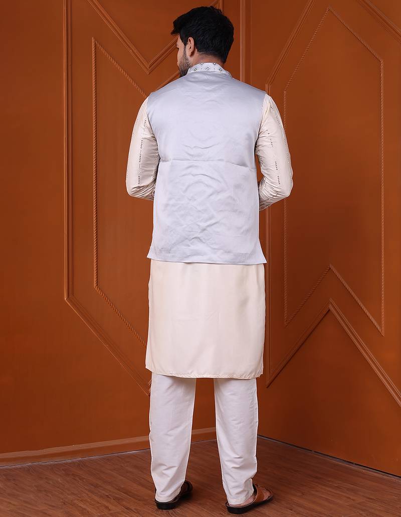 W&g silk blend men nehru jacket grey