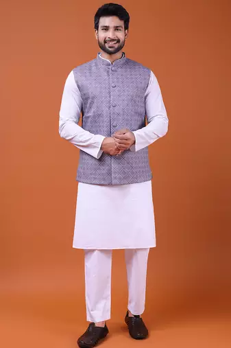 W&g cotton blend men nehru jacket multicolour