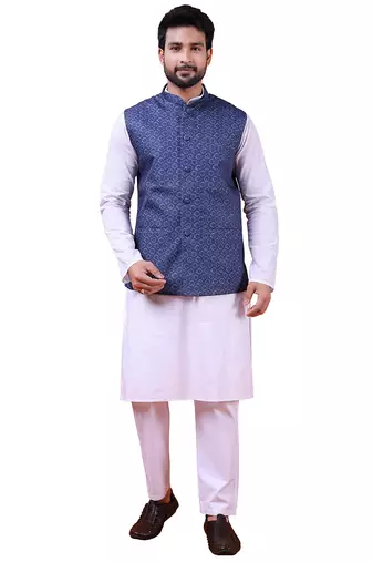 W&g cotton blend men nehru jacket multicolour
