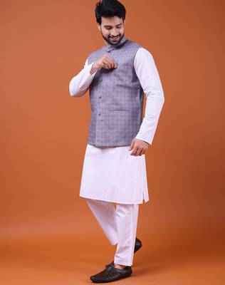 W&g cotton blend men nehru jacket multicolour 3