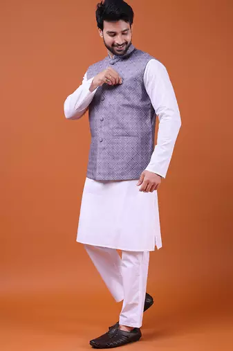 W&g cotton blend men nehru jacket multicolour