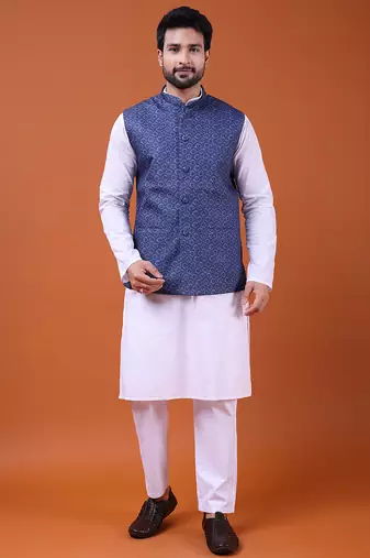 W&g cotton blend men nehru jacket multicolour