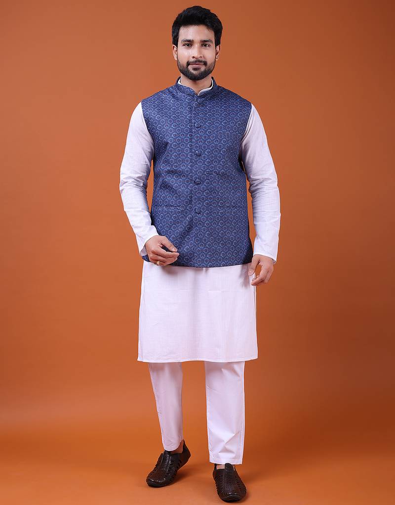 W&g cotton blend men nehru jacket multicolour