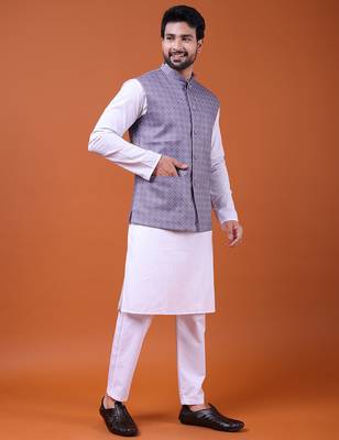 W&g cotton blend men nehru jacket multicolour 4