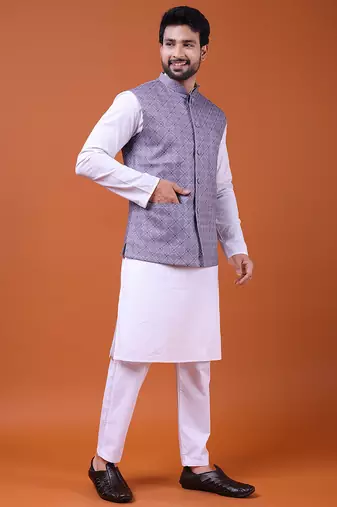 W&g cotton blend men nehru jacket multicolour